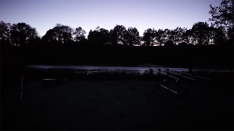 Night falls at Quarry Bank Carp Fishery in France