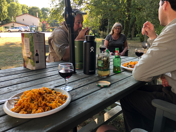 Evening meal at Quarry Bank Fishery, France